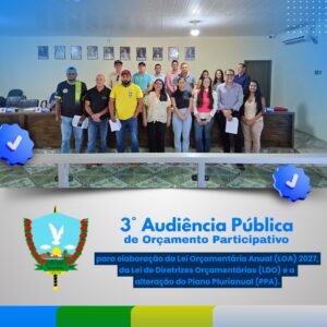 Prefeitura de Urupá realizou a *3ª Audiência Pública de Orçamento Participativo*, no plenário da Câmara Municipal de Urupá, reunindo moradores, autoridades e servidores em mais um importante momento de diálogo e construção coletiva.