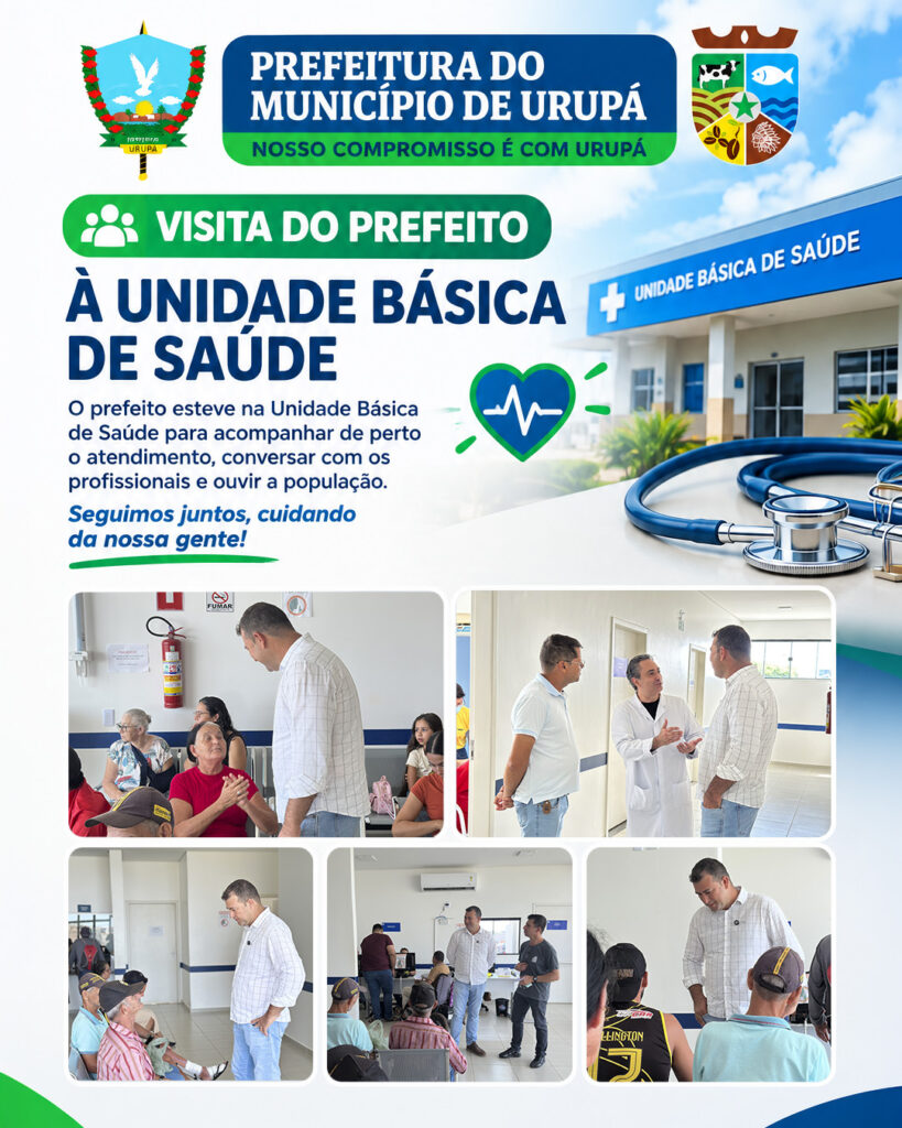 Saúde de perto! O prefeito Ezequiel Saldanha visitou nossa UBS para ver como anda o atendimento e ouvir diretamente quem mais precisa: vocês, o povo de Urupá